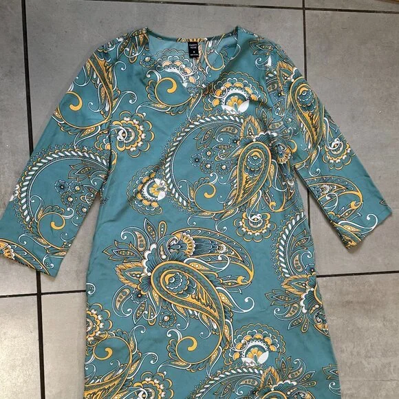 EMERY ROSE Paisley Print Notched Neck Tunic Dress Size M - Picture 2 of 6